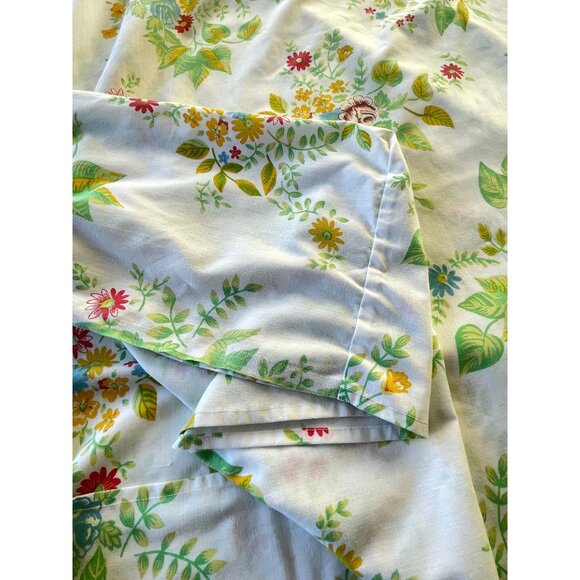 Vintage 70s bedsheets set, flat and fitted, green yellow floral, full size bed - Picture 7 of 8